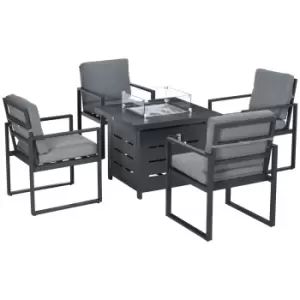 Image of Outsunny 5 Piece Aluminium Garden Furniture Sets, 4 Seater Outdoor Conversational Sofa Sectional with Gas Fire Pit Table for Yard, Poolside, Grey