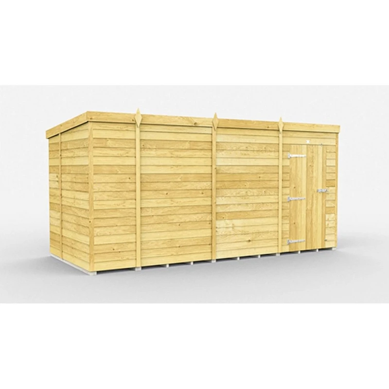 Image of Buttercup Farm 14 x 7 Feet Pent Shed - Single Door W/O Window - L214 x W417 x H201cm in Brown Brown Unisex