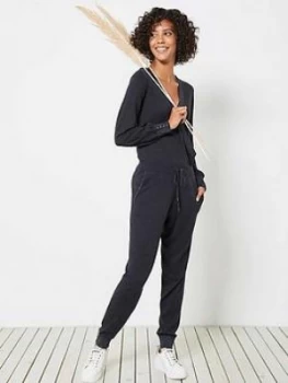 Image of Mint Velvet Wrap Knitted Jumpsuit - Charcoal, Size XS, Women