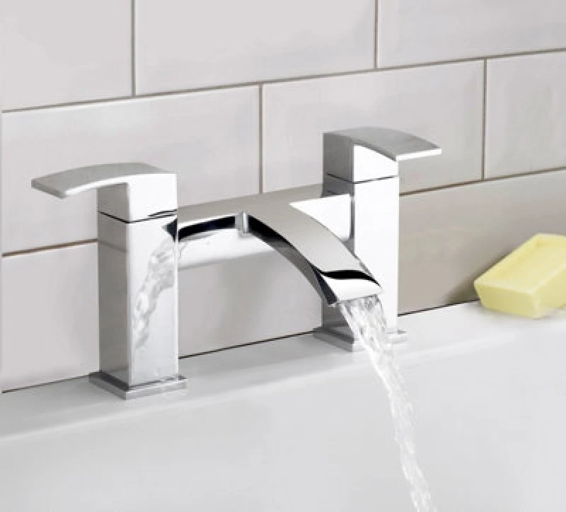 Image of Nes Home Chrome Square Bridge Deck Mounted Waterfall Bath Filler Tap Metallic Silver