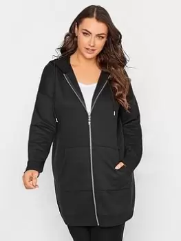 Image of Yours Longline Zip Through Hoodie - Black, Size 20, Women