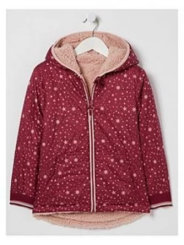 Image of FatFace Girls Reversible Star Print Zip Through - Berry, Size 8-9 Years, Women