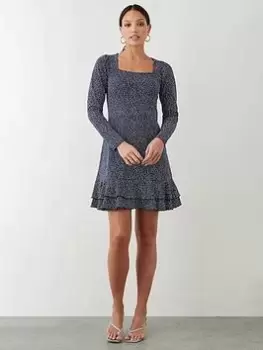 Image of Dorothy Perkins Spot Ruffle Hem Mini Dress - Navy, Blue, Size 12, Women