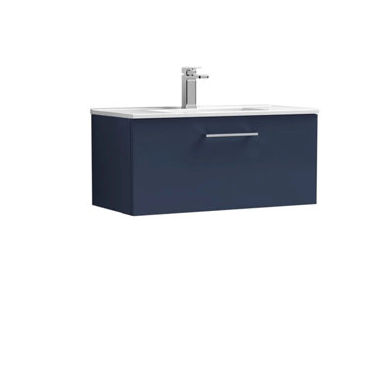 Image of NUIE Arno Wall Hung 1-Drawer Vanity Unit with Basin-2 800mm Wide - Midnight Blue - Nuie ARN2925B