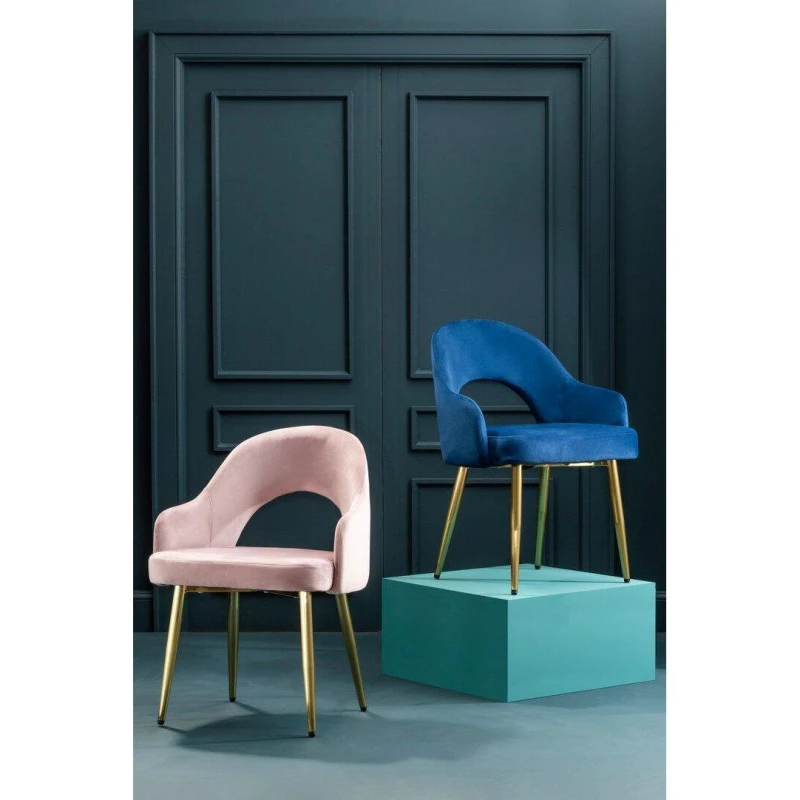 Image of Premier Housewares Midnight Velvet Dining Chair, Luxury Blue Velvet Dining Chair, Comfy Dining Chair with Gold Metallic Legs Blue