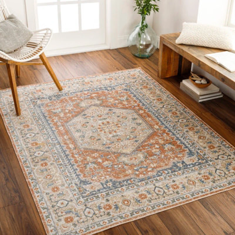Image of Livabliss Machine Washable Traditionnal Boho Burnt Orange Boka Area Rug 160 X 213cm - Easy Care, Ideal For Living Room & Bedroom