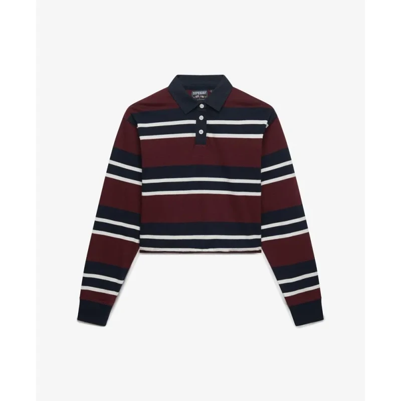 Image of Superdry Womens long-sleeved polo shirt Superdry Athletic Essentials Stripe Rouge Female L