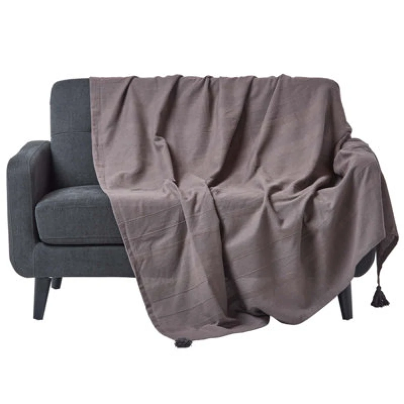 Image of Homescapes Cotton Rajput Ribbed Sea Grey Throw, 150 X 200 Cm