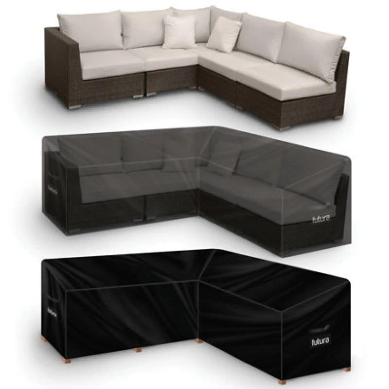 Image of Futura 420D V Shaped 215X215X80Cm Waterproof Garden Furniture Cover, Outdoor Patio Weatherproof Rattan Sofa Shield