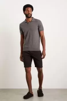Image of Mens Slim Fit Charcoal Short Sleeve Knitted Polo