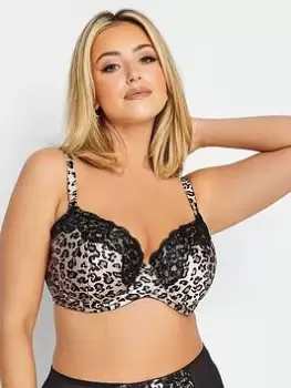 Image of Yours Yours Leah Leopard Satin T Shirt Bra, Natural, Size 48G, Women