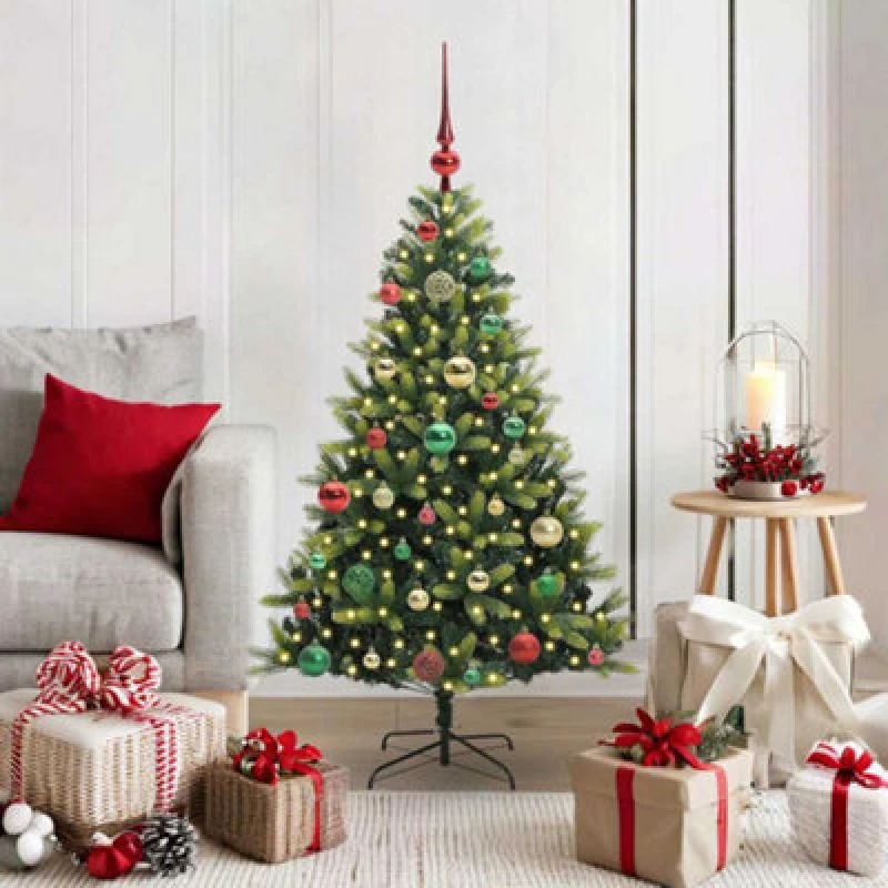 Image of vidaXL Artificial Hinged Christmas Tree 150 LEDs Green 120 cm, Green 3395981