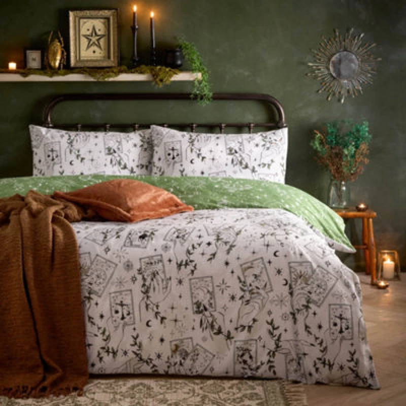 Image of Furn Furn Celestial Stories Printed Reversible Duvet Cover Set in Green Size: Super King Green Super King Unisex 5025532841278