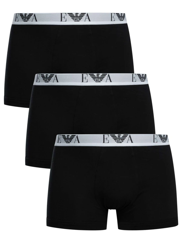 Image of Emporio Armani 3 Pack Stretch Cotton Trunks Black/White L