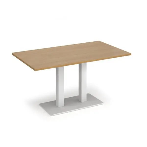 Image of Eros Eros rectangular dining table with flat white rectangular base and twin uprights 1400mm x 800mm - oak EDR1400-WH-O