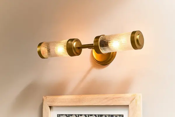 Image of Nkuku Akurdi Bathroom Double Wall Lamp Lights Clear