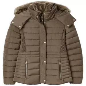 Image of Joules Womens Gosway Fur Trim Padded Coat Wild Mushroom 16