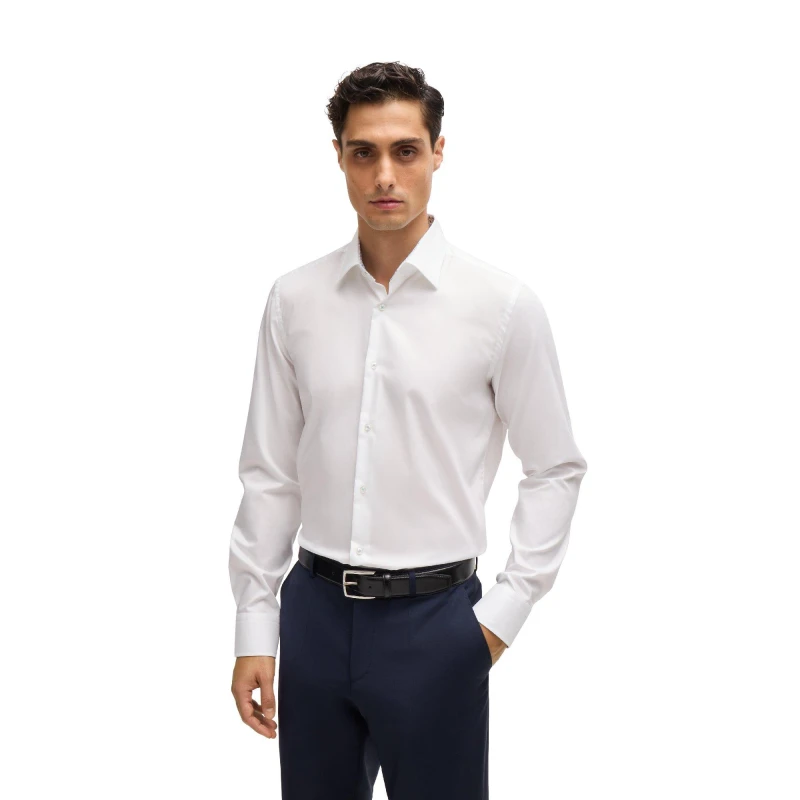 Image of Boss Mens H Hank Kent Long Sleeve Oxford Shirt White male 15 inch