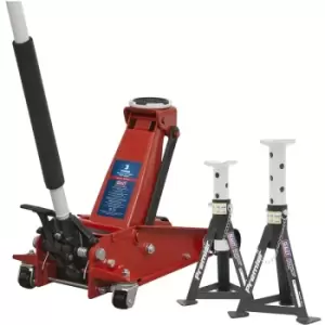 Image of 3001CXPCOMBO Trolley Jack 3t & Axle Stands (Pair) 3t per Stand Combo - Sealey