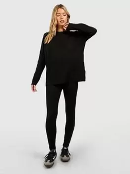Image of Boohoo Soft Knit Tracksuit Set - Black, Size L, Women