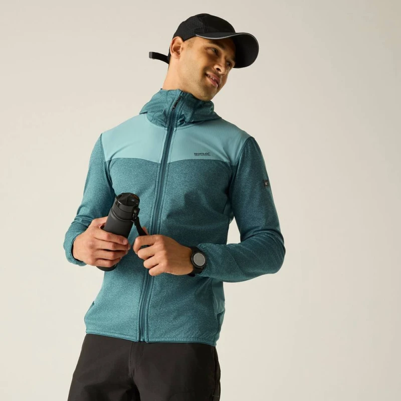 Image of Regatta Mens Finchdale Marl Full Zip Hooded Midlayer in Mint Size: Medium Mint Male M