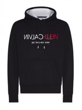 Image of Calvin Klein Text Reverse Front Logo Overhead Hoodie - Black, Size XS, Men