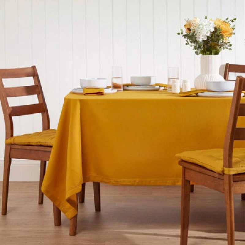 Image of Homescapes Mustard Yellow Cotton Square Tablecloth 137 X 137 Cm