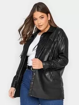 Image of Yours Pu Fringe Jacket Black, Size 30-32, Women