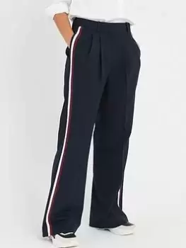 Image of Tommy Hilfiger Wide Leg Side Stripe Trousers - Navy, Size 42, Women