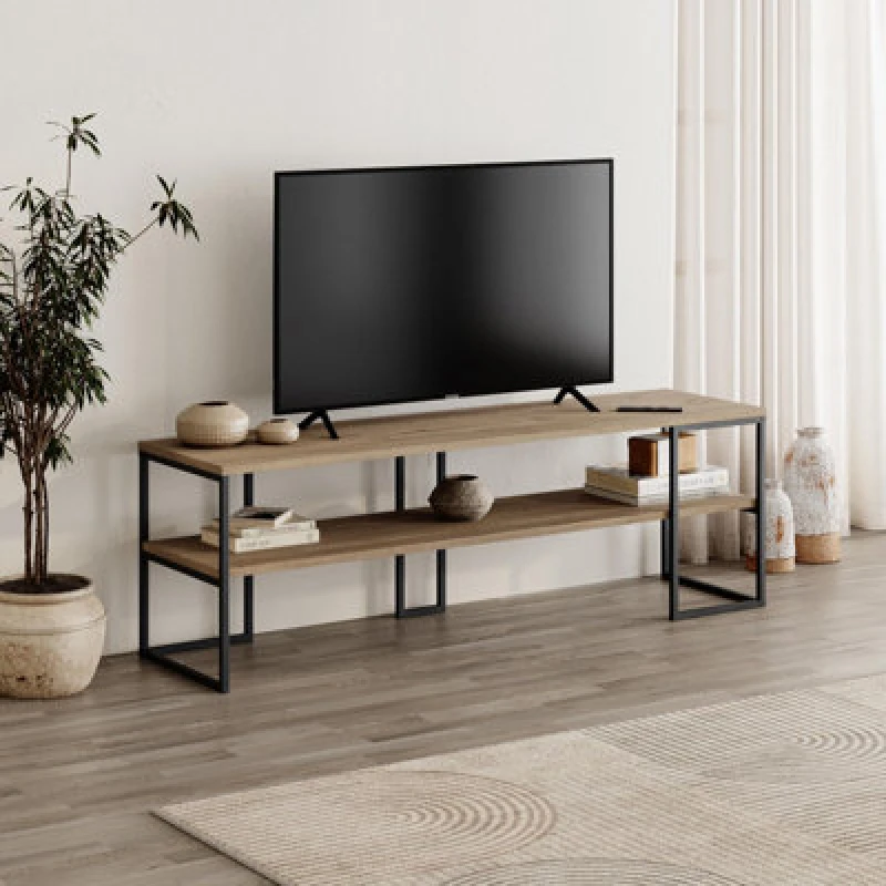 Image of Decortie Black Friday' Modern TV Unit 140cm Open Shelf Metal Frame for 55" TVs in Brown Size: 1 Pack Brown Unisex 1 Pack