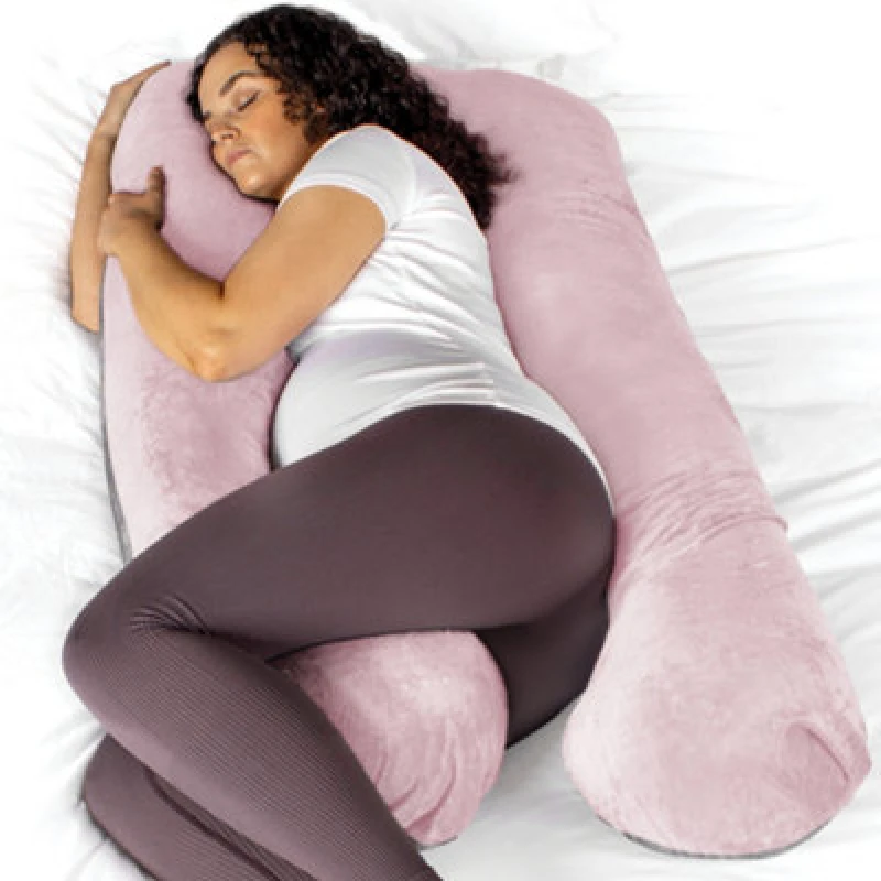 Image of Aamira U Shaped Pregnancy Pillow Pink & Grey, 135X75X20Cm Shredded Memory Foam Full Body Maternity Cushion For Sleeping