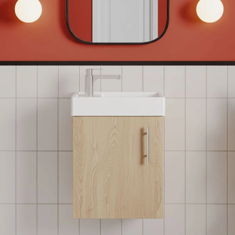 Image of NUIE Nuie - Vault Wall Hung 1-Door Vanity Unit with Basin 400mm Wide - Bleached Oak MIN031
