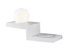 Image of Zanzibar Wall Lamp Switched Globe With Mobile Phone Induction Charger, 6W LED, 3000K, 470lm, Sand White