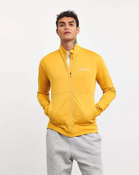 Image of adidas Terrex Mens Mountain Fleece - Yellow, Yellow, Size 2XL, Men