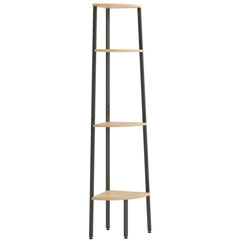 Image of Vidaxl 4-tier Corner Shelf Light Brown And Black 45.5X31.5X150 Cm, Brown 336391