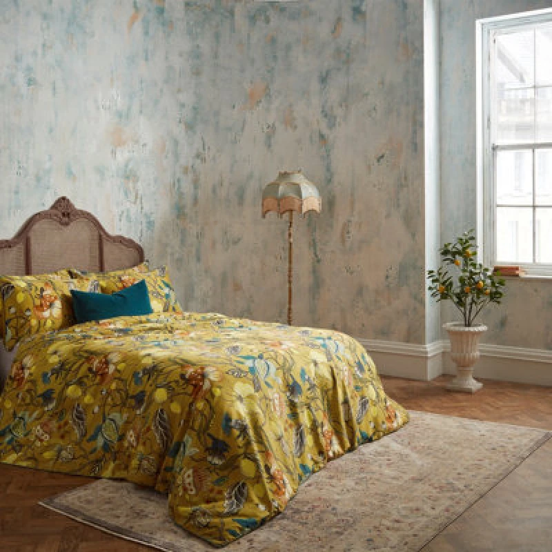 Image of Ew By Edinburgh Weavers Morton Floral Cotton Sateen Duvet Cover Set, King, Yellow