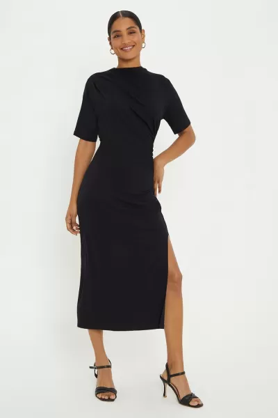 Image of Dorothy Perkins Ruched Short Sleeve Midi Dress - Berry, Purple, Size 14, Women