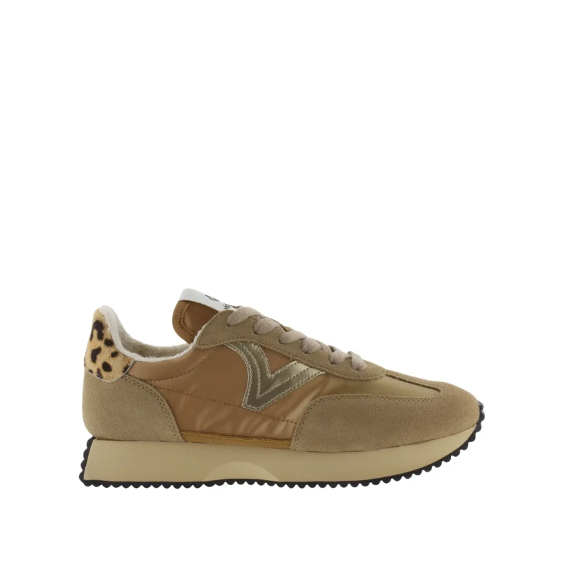 Image of Victoria Metallic nylon and split leather trainers For Her Victoria Cosmos Beige Female 38