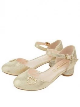 Image of Monsoon Hallie Gold Heart Charm Two Part Shoes - Gold, Size 9 Younger