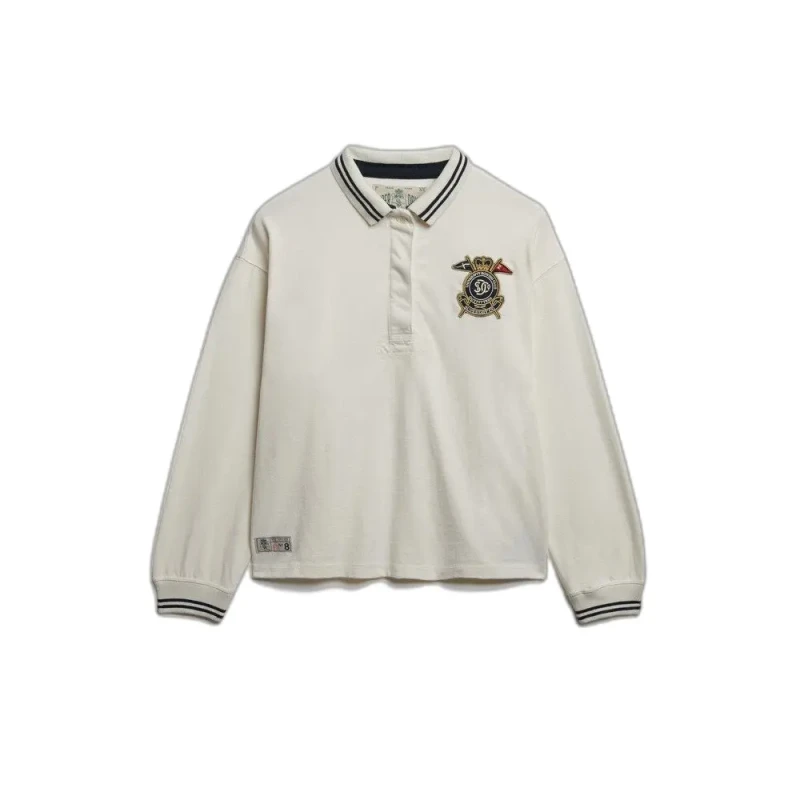 Image of Superdry Womens long-sleeved polo shirt Superdry Crest Blanc Female S