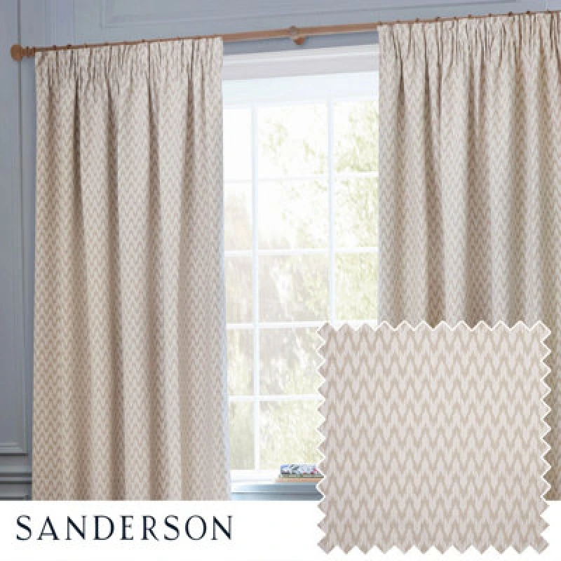 Image of Sanderson Sanderson Hutton Jacquard Room Darkening Pencil Pleat Curtains in Beige Size: 168cm width x 229cm drop Beige 168cm width x 229cm drop Unis