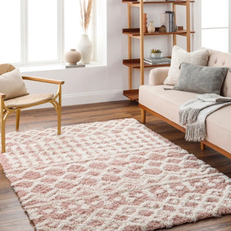 Image of Livabliss Shaggy Geometric Plush Pile Peach Nour Area Rug 160 X 220 Cm - Easy Care, Non Shedding, Ideal For Living Room & Bedroom