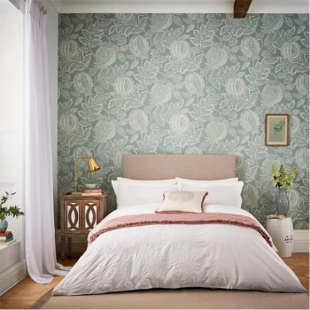 Image of Sanderson Ivory Cotton 200 Thread 'Cantaloupe Embroidered' Duvet Cover - king