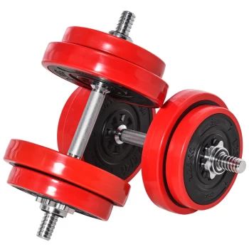 Image of HOMCOM 20KGS Two-In-One Dumbbell & Barbell Adjustable Set Strength Muscle Exercise Fitness Plate Bar Clamp Rod Home Gym Sports Area