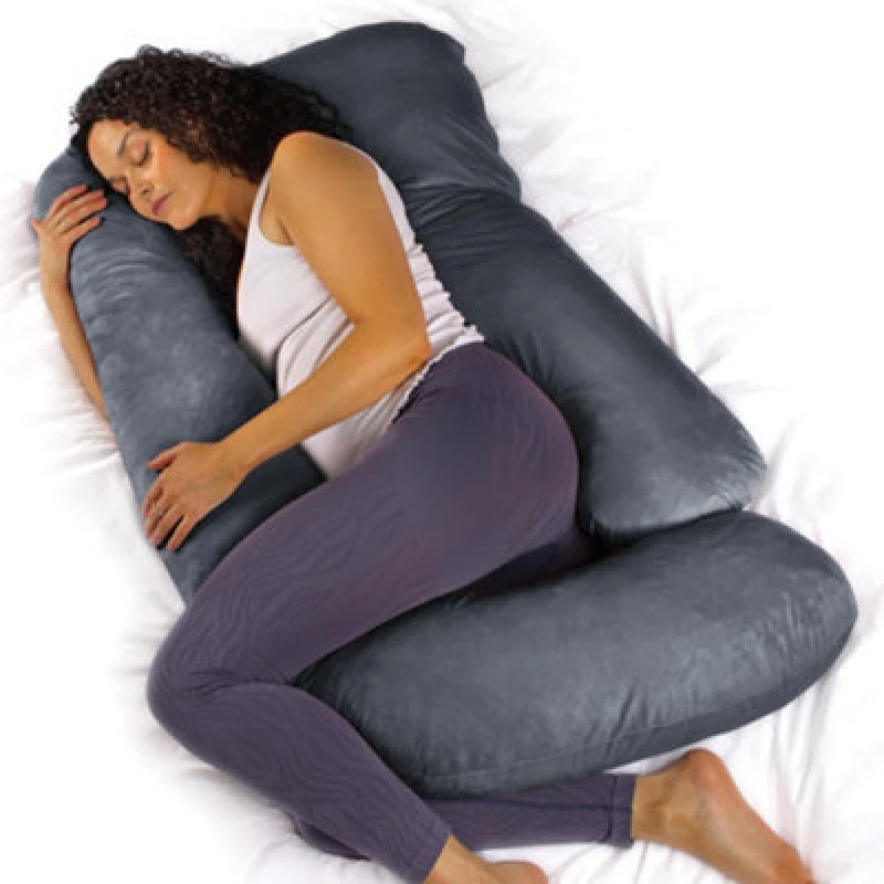Image of Aamira J Shaped Pregnancy Pillow Grey, 140X70X20Cm Shredded Memory Foam Full Body Maternity Cushion For Sleeping