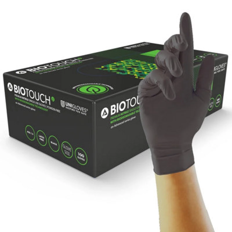 Image of Biotouch Single Use Glove Black Nitrile Powder Free Size Large (100 pack)