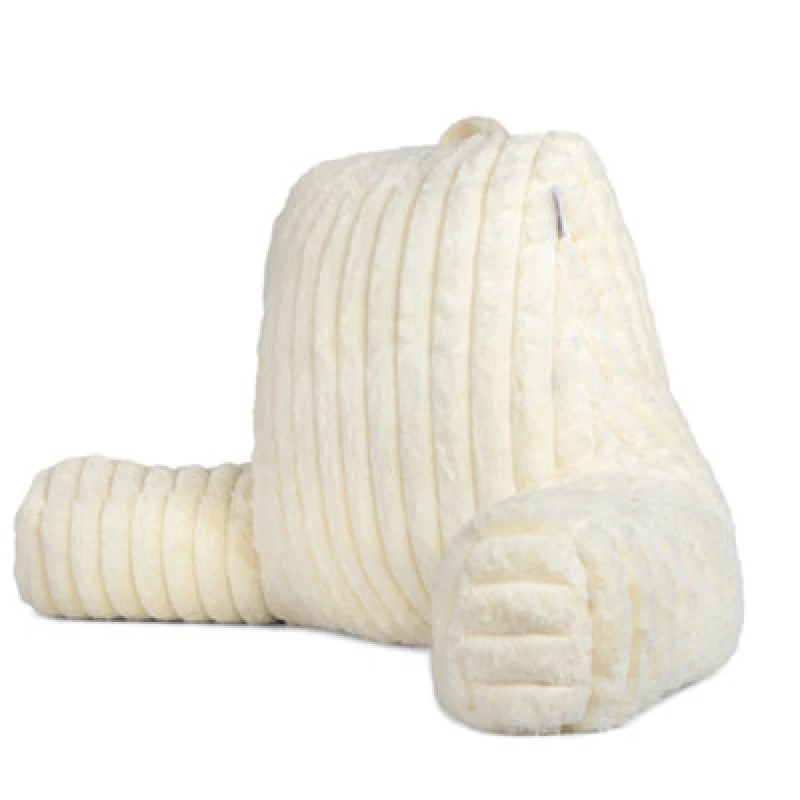 Image of Aamira Deluxe Large Reading Pillow, Soft Ribbed Cream Faux Fur, Shredded Memory Foam Cuddle Cuddle Cushion Backrest Arm Support