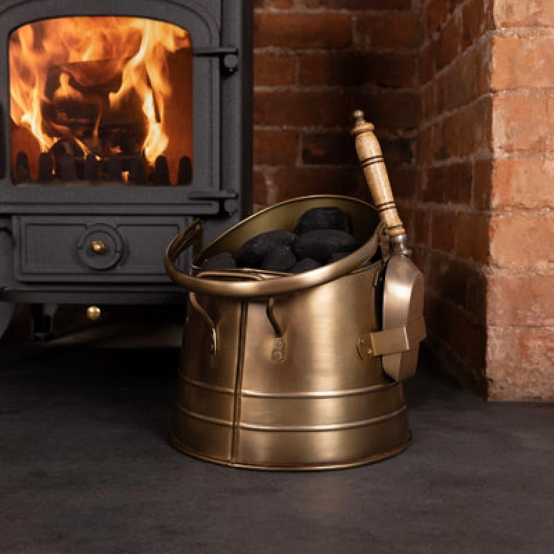 Image of Charles Bentley Alder Antique Gold Coloured Coal Bucket With Shovel 28cm Gold