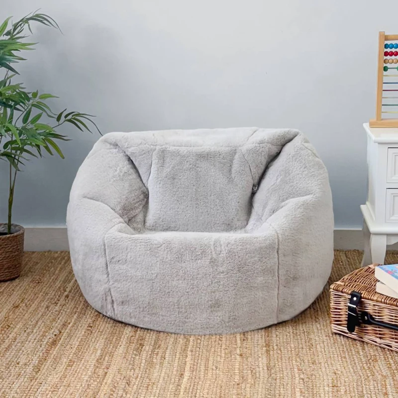 Image of rucomfy Beanbags Rucomfy Slouchbag Kids Bean Bag - Faux Fur - Light Grey Bean Bag For Children