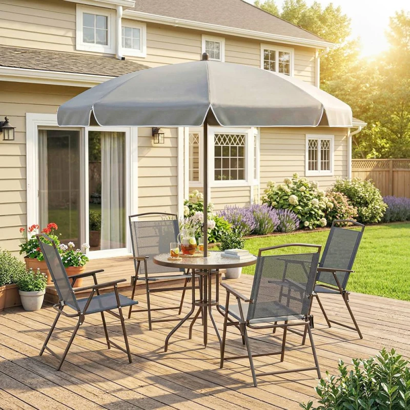 Image of OUTSUNNY Garden Dining Set, Patio Sets with Tempered Glass Table in Dark Grey Dark Grey Unisex